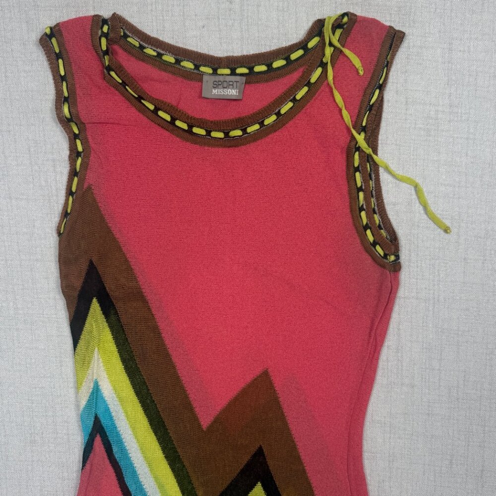 Sport Missoni Sleeveless Chevron Knit Dress Pink Multicolor Midi Size XS - Picture 2 of 16